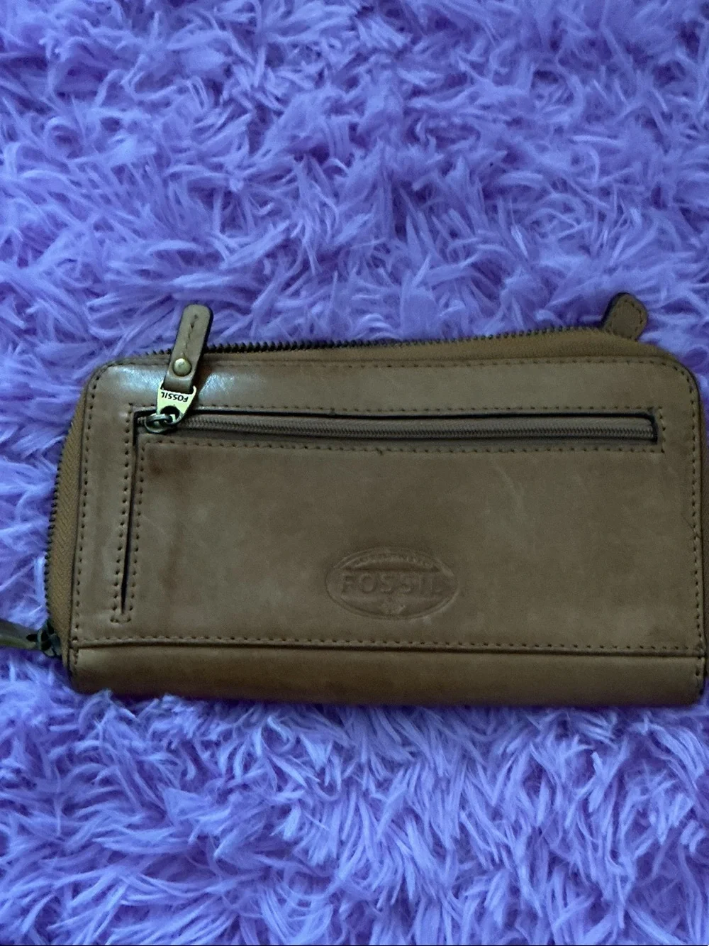 Fossil Brown Zip-Around Travel Wallet with Postal Graphic